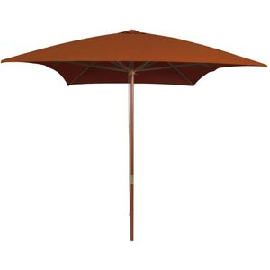 <p>Deze elegante houten parasol is de perfecte keuze om wat schaduw te creëren en jezelf te beschermen tegen schadelijke uv-straling. Het parasoldoek is gemaakt van uv-beschermend en anti-vervagend polyester, waardoor het optimale bescherming biedt tegen de zon en gemakkelijk schoon te maken is.</p>
<p>Met een paaldiameter van 38 mm kan deze parasol in een bestaande voet of in het midden van een tafel geplaatst worden. De sterke houten paal en de 6 duurzame baleinen zorgen voor stabiliteit en duurzaamheid.</p>
<p>Openen en sluiten van de parasol is eenvoudig dankzij het katrolsysteem. Let op, bij zware regenval adviseren wij om het doek te behandelen met een waterdichtmakende spray.</p>
<ul>
  <li>Kleur doek: terracotta</li>
  <li>Materiaal frame: gelamineerd bamboe en hardhout</li>
  <li>Materiaal hoes: stof</li>
  <li>Totale afmetingen: 200 x 300 x 250 cm (B x D x H)</li>
  <li>Diameter paal: 38 mm</li>
  <li>Met ventilatiegat</li>
  <li>Met 6 baleinen</li>
  <li>Beschikt over een enkelvoudig katrolsysteem</li>
</ul>