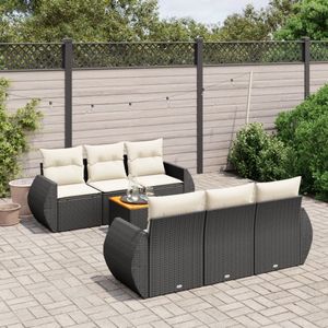 vidaXL - 7-delige - Loungeset - met - kussens - poly - rattan - zwart