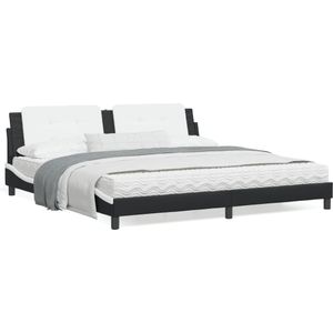 vidaXL Bed met matras kunstleer zwart en wit 200x200 cm
