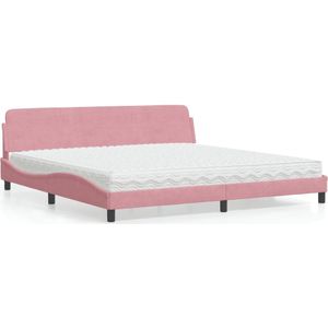 vidaXL Bed met matras fluweel roze 200x200 cm