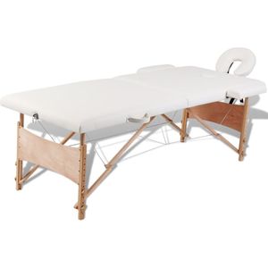 vidaXL Inklapbare massagetafel 2 zones met houten frame (creme)