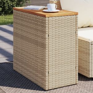 vidaXL Tuinbijzettafel met houten blad 58x27,5x55 cm poly rattan beige