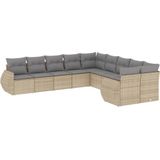 vidaXL 10-delige Loungeset met kussens poly rattan beige