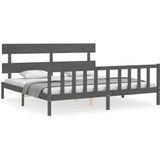 vidaXL Bedframe met hoofdbord massief hout grijs 200x200 cm