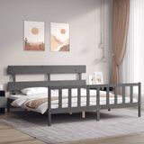 vidaXL Bedframe met hoofdbord massief hout grijs 200x200 cm