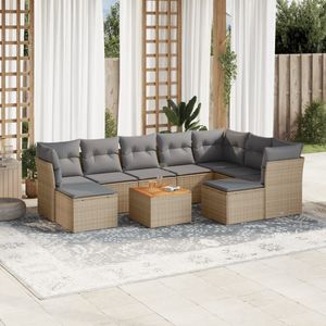 vidaXL 10-delige Loungeset met kussens poly rattan gemengd beige