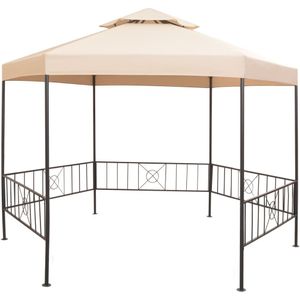 <p>Het paviljoen heeft een klassiek en elegant ontwerp. Het is ideaal als beschutting tijdens feestjes, diners, barbecues en andere bijeenkomsten.</p>
<p>Het weerbestendig dak is gemaakt van polyesterstof met een polyamide (PA) coating. Het frame is stevig en gemaakt van sterk gepoedercoat staal waardoor het roestbestendig en erg stabiel is.</p>
<p>Het dak heeft een stijlvol dubbel geventileerd onderwerp dat de ventilatie verbetert. Dit prieel is een perfecte keuze voor je tuinfeesten. Montage is heel eenvoudig.</p>
<p>LET OP: dit product mag NOOIT worden gebruikt in slechte weersomstandigheden, zoals sterke wind, zware regen, sneeuw of storm.</p>
<ul>
<li>Kleur: beige</li>
<li>Materiaal: gepoedercoat stalen frame en waterafstotend stof</li>
<li>Totale afmetingen: 323 x 275 x 265 mm (L x B x H)</li>
<li>Diagonale lengte: 323 cm</li>
<li>Lengte zijkant: 164 cm</li>
<li>Hoogte poot: 200 cm</li>
<li>Eenvoudig te monteren</li>
<li>Materiaal: Polyester: 100%</li>
</ul>