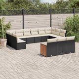 vidaXL 13-delige Loungeset met kussens poly rattan zwart