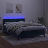 vidaXL Boxspring met matras en LED fluweel donkerblauw 140x190 cm