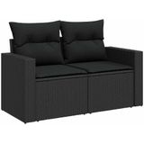 vidaXL 10-delige Loungeset met kussens poly rattan zwart