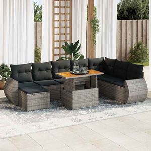 vidaXL - 9-delige - Loungeset - met - kussens - poly - rattan - grijs