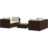 VidaXL 5-delige Loungeset met Kussens - Poly Rattan Bruin