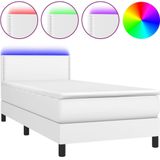 VidaXL Boxspring met Matras en LED Kunstleer Wit 100x200 cm