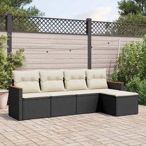 vidaXL 5-delige Loungeset met kussens poly rattan zwart