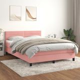 vidaXL Boxspring met matras fluweel roze 140x200 cm