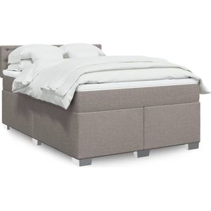 vidaXL Boxspring met matras stof taupe 140x200 cm