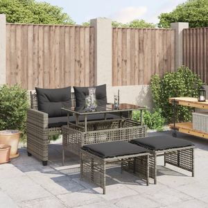 vidaXL 4-delige Loungeset met kussens poly rattan en glas grijs