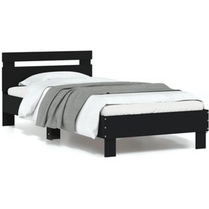 vidaXL Bedframe met hoofdbord en LED-verlichting zwart 90x190 cm