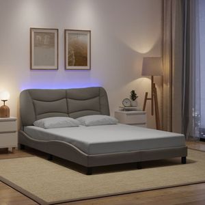 vidaXL Bedframe met LED-verlichting stof taupe 140x200 cm