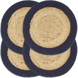 vidaXL Placemats 4 st 38 cm jute en katoen natuurlijk en marineblauw