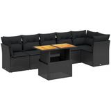 vidaXL 7-delige Loungeset met kussens poly rattan zwart