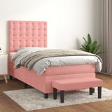 vidaXL Boxspring met matras fluweel roze 90x200 cm