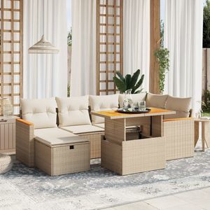vidaXL 7-delige Loungeset met kussens poly rattan beige