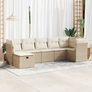 vidaXL 7-delige Loungeset met kussens poly rattan beige