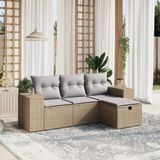 vidaXL 4-delige Loungeset met kussens poly rattan gemengd beige