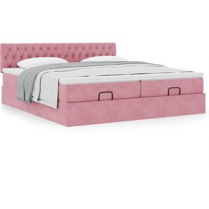 vidaXL Ottoman bed met matrassen 160x200cm fluweel roze