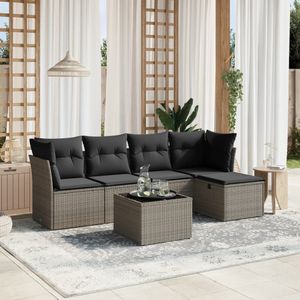 vidaXL 6-delige Loungeset met kussens poly rattan grijs