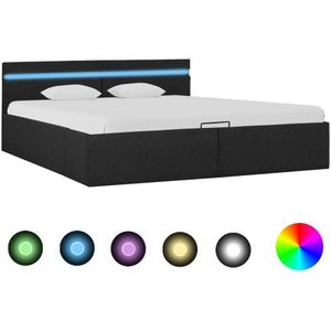 vidaXL Bedframe met opbergruimte en LED stof donkergrijs 160x200 cm