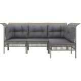 VidaXL 4-Delige Loungeset met Kussens - Poly Rattan Grijs