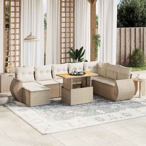 vidaXL 9-delige Loungeset met kussens poly rattan beige