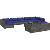 vidaXL 10-delige Loungeset met kussens poly rattan grijs