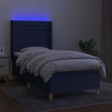 vidaXL Boxspring met matras en LED stof blauw 90x190 cm