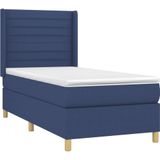 vidaXL Boxspring met matras en LED stof blauw 90x190 cm