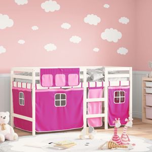 vidaXL Kinderhoogslaper met gordijnen 90x200 cm grenenhout roze