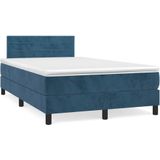 vidaXL Boxspring met matras en LED fluweel donkerblauw 120x190 cm