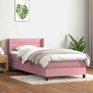 vidaXL Boxspring met matras fluweel roze 100x220 cm