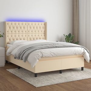 vidaXL Boxspring met matras en LED stof crÃ¨mekleurig 140x190 cm