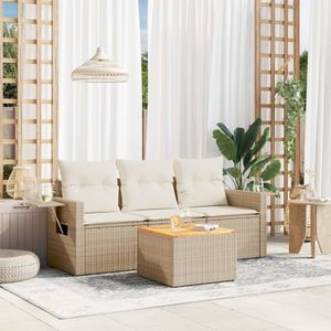 vidaXL 4-delige Loungeset met kussens poly rattan beige