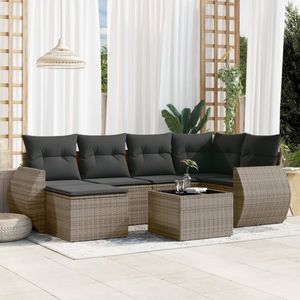 vidaXL 7-delige Loungeset met kussens poly rattan grijs