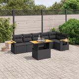 vidaXL 7-delige Loungeset met kussens poly rattan zwart