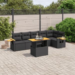 vidaXL 7-delige Loungeset met kussens poly rattan zwart