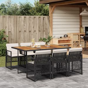 vidaXL 7-delige Tuinset met kussens poly rattan zwart