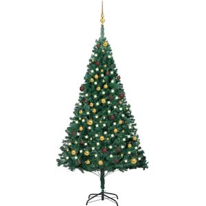 vidaXL Kunstkerstboom met verlichting en kerstballen 210 cm PVC groen