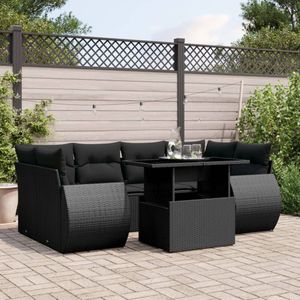 vidaXL 7-delige Loungeset met kussens poly rattan zwart