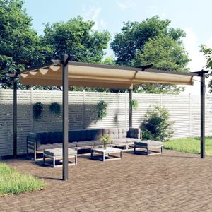 <p>Voeg schaduw en privacy toe aan je buitenruimte met dit tuinpaviljoen. Het prieel heeft een stevig en stabiel frame van gepoedercoat staal. Het uittrekbare dak is PA-gecoat en biedt bescherming tegen uv-straling en water. Je kunt het dak eenvoudig draaien en in de gewenste positie plaatsen met behulp van de handstang.</p>
<p>Open het dak om van de zon te genieten en sluit het om schaduw te creëren. Dit prieel is ideaal voor buitenactiviteiten. Houd er echter rekening mee dat het niet geschikt is voor gebruik in slechte weersomstandigheden, zoals sterke wind, zware regen, sneeuw of storm.</p>
<p>Specificaties:</p>
<ul>
  <li>Kleur: taupe</li>
  <li>Materiaal: gepoedercoat staal en PA-gecoate stof (100% polyester)</li>
  <li>Afmetingen: 4 x 3 x 2,2 m (L x B x H)</li>
  <li>Stofgewicht: 180 g/m²</li>
  <li>Met uittrekbaar dak</li>
  <li>Uv- en waterbestendig</li>
  <li>Montage vereist</li>
</ul>