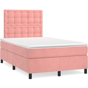 vidaXL Boxspring met matras fluweel roze 120x190 cm